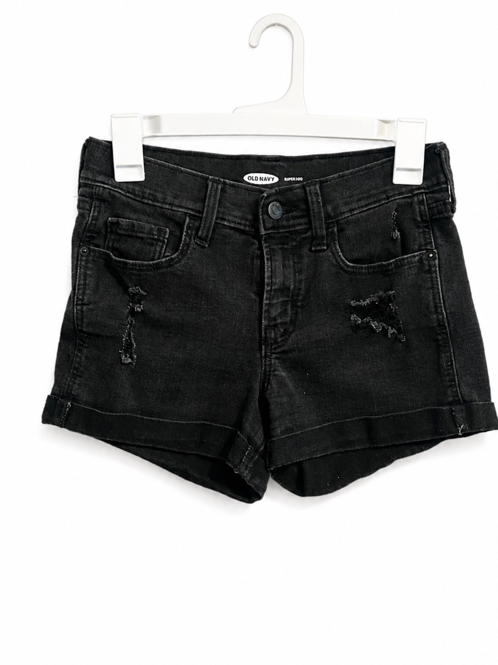 Old Navy Distressed Boyfriend Denim Shorts – Size 0 Black Wash relaxed stretchy